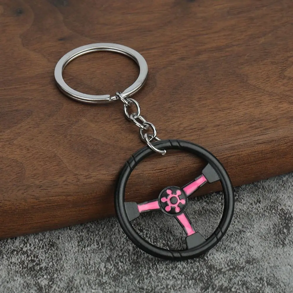 Auto Steering Wheel Steering Wheel Keychain Metal Material Mini Size Racing Car Keychain Pendant Style Metal Keyring