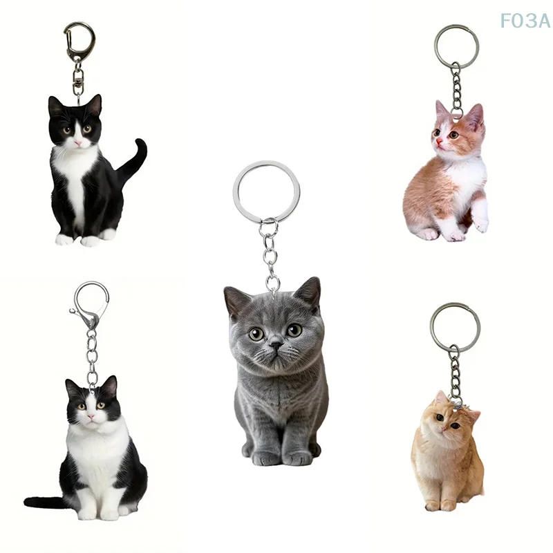 1pcBlack And White Cat Keychain, 2D Acrylic Cat Pendant,Double-Sided Design, Animal Key Ring Charm For Backpacks & Gifts