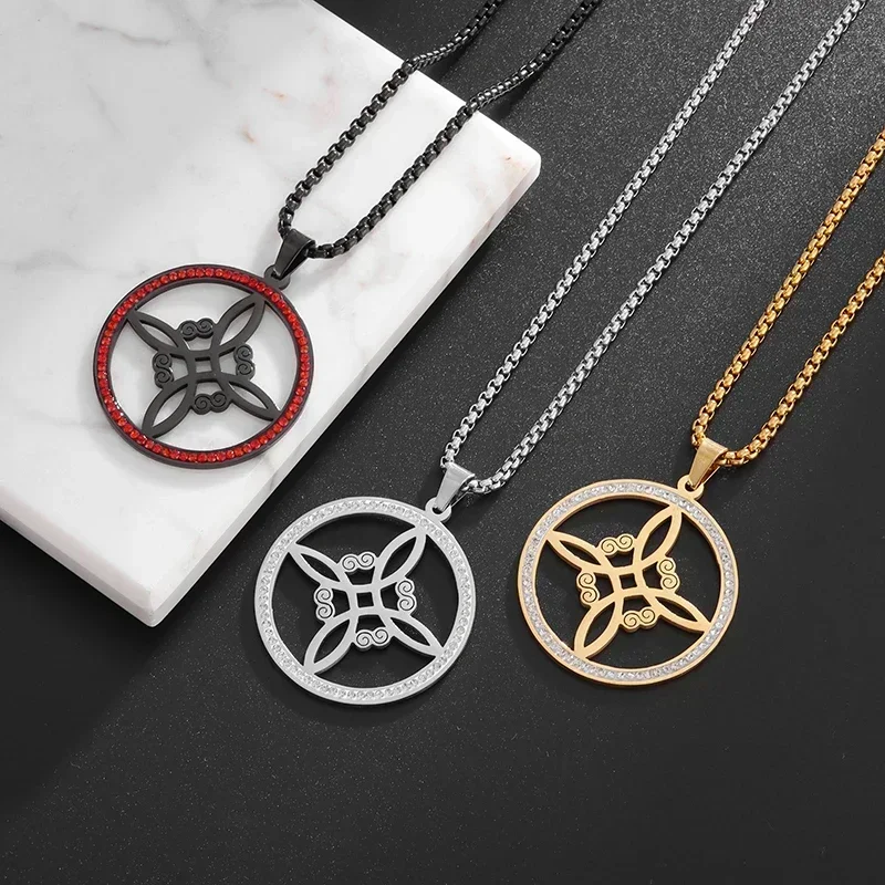 Stainless Steel Exquisite Zircon Witchcraft Witch\\\'s Knot Pendant Necklace for Men and Women Classic Lucky Amulet Jewelry