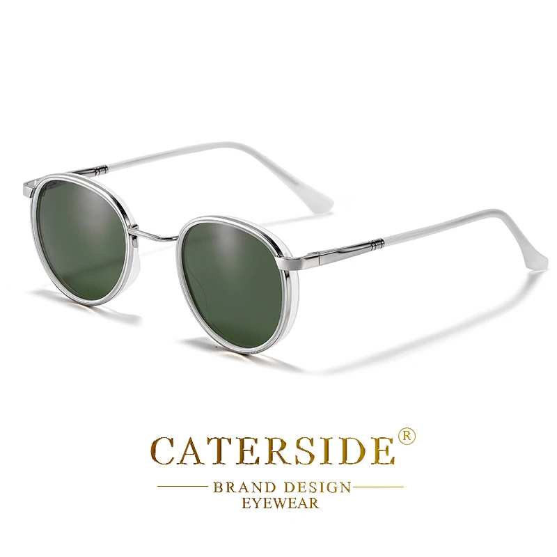 CATERSIDE Polarisierte runde Sonnenbrille für Herren, Hip-Hop-Stil, Metallrahmen, Federscharnier, Sonnenbrille für Damen, zum Fahren, Angeln, UV400 – Detail 15