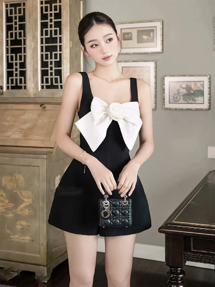 Sweet And Spicy  Knot Color Block Halter  Women's Petite Elegant Lady Slimming Bodysuit High Waist Wide Leg...