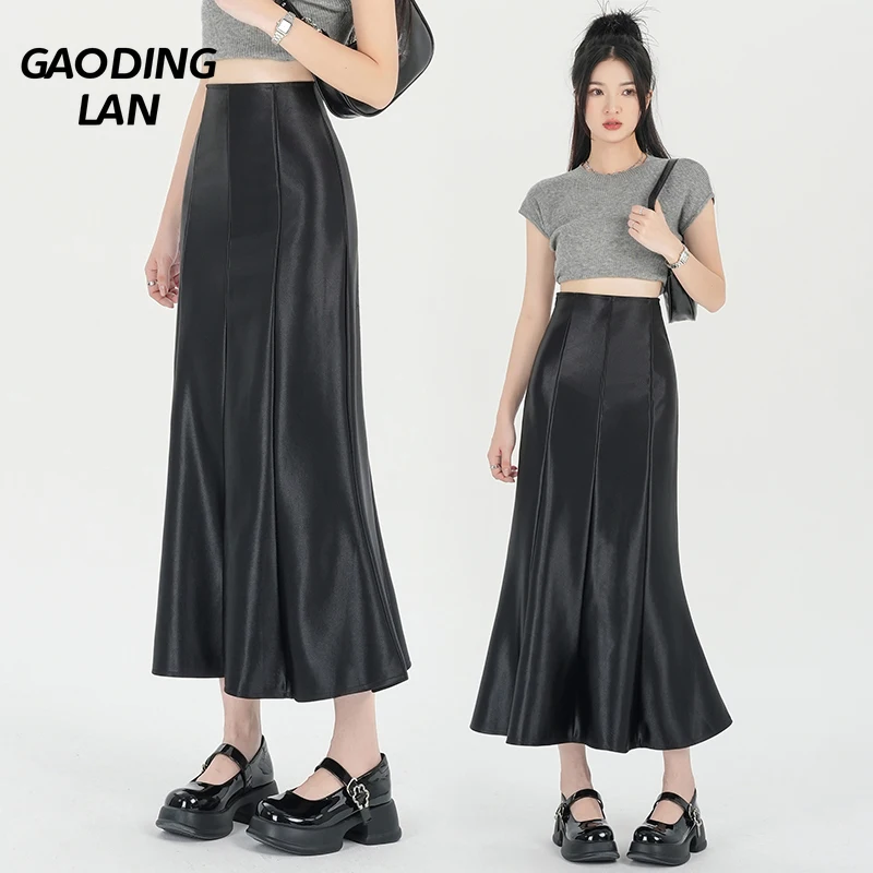 

GAODINGLAN Temperament Women PU Leather Skirts High Waist Black Mermaid Skirt Female Slim Fit Fishtail Long Skirt Fashionable