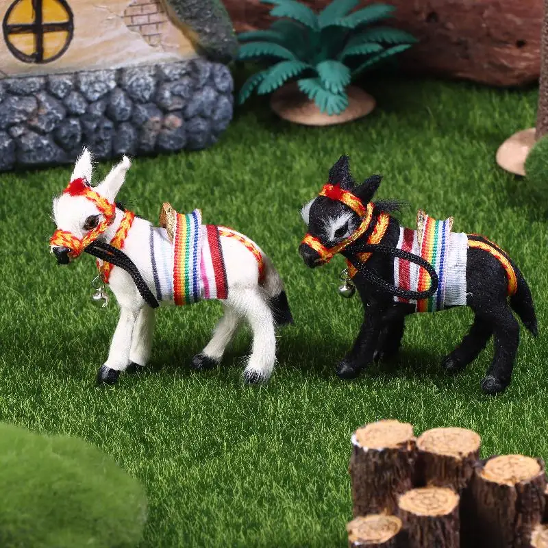 Charming Black Donkey Figurine With Colorful Striped Harness & Jingle Bell Home Or Office Desk Decor Indoor Statue Living Room