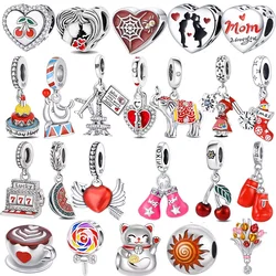 925 sterling silver lucky 7 cherry rich cat pendant charms fit original bracelet charm beads necklace Diy female jewelry