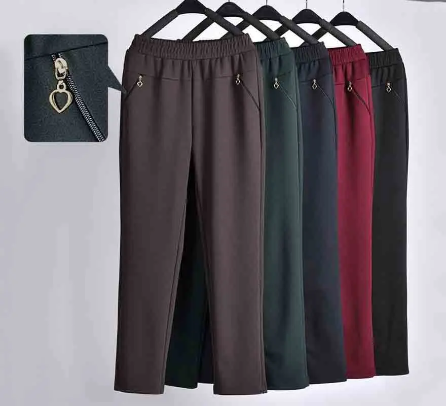 Fashion Korean Spring New Commuter Versatile High Waist Casual Pants Middle Aged Women\'s Solid Pocket Zipper Straight Trousers