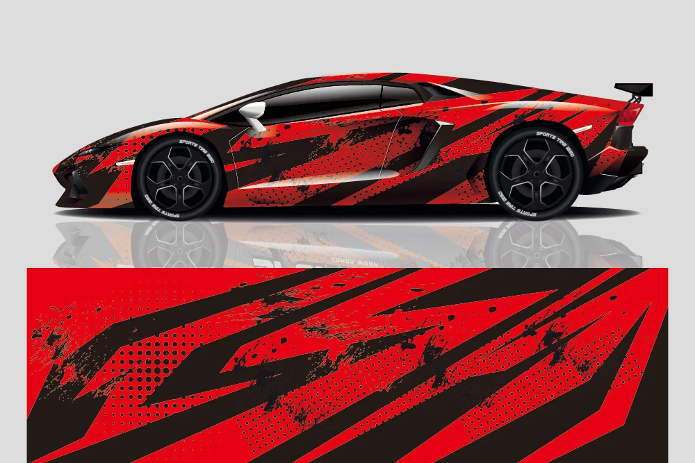 Racing Car Graphic Decal Full Body Vinyl Wrap Modern Design Vector Image Car Full Wrap Sticker Decorative Car Decal Cut