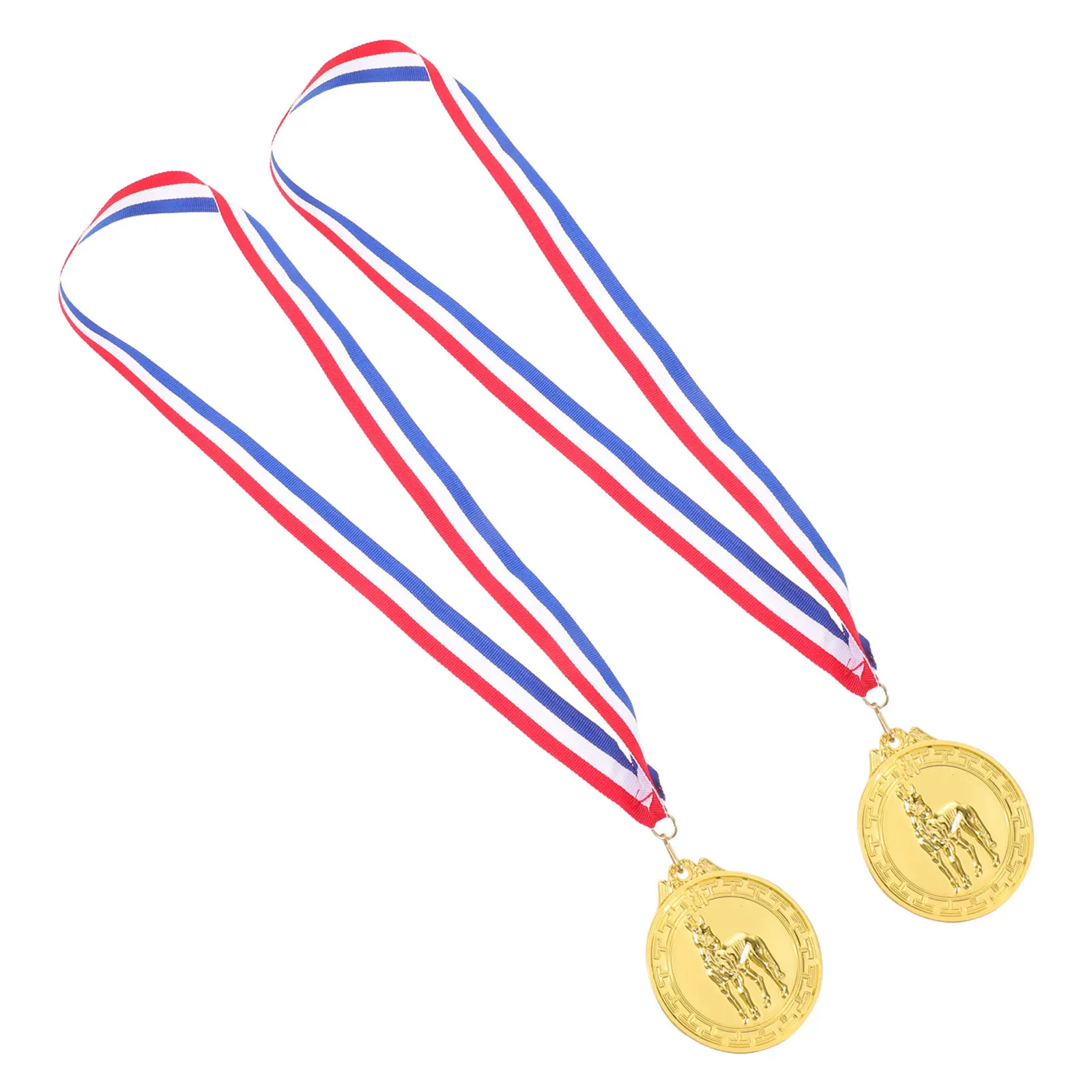 

2Pcs Horse Racing Medals Gold Zinc Alloy Equestrian Award Neck Ribbon First Place Championship Trophies Sports Competition