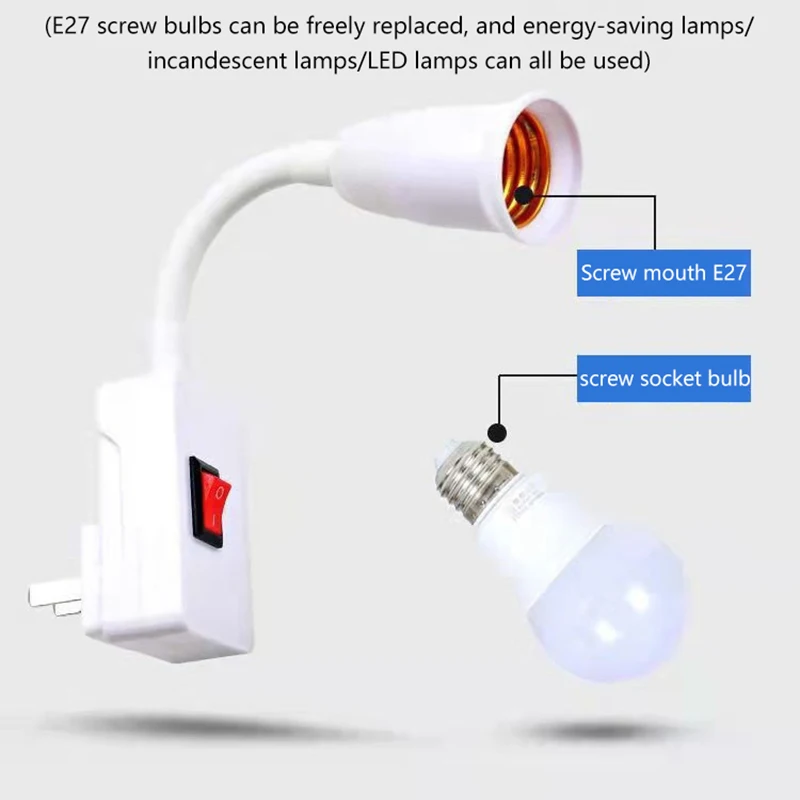 1 Piece EU/UK Plug LED Table Lamp Hose Turnbuckle Stainless Steel E27 Straight Plug Adaptor Straight Bulb Holder With Switch