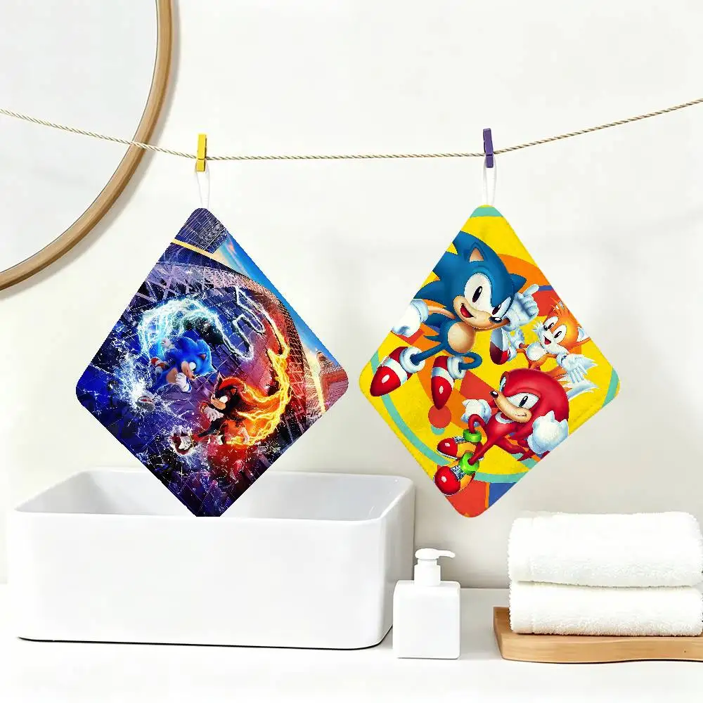 Anime S-SonicS H-HedgehogES Hanging Polyester Cotton Towel, Reusable Hand Wiping Cloth, Wear Resistant for Home Kitchen Sink