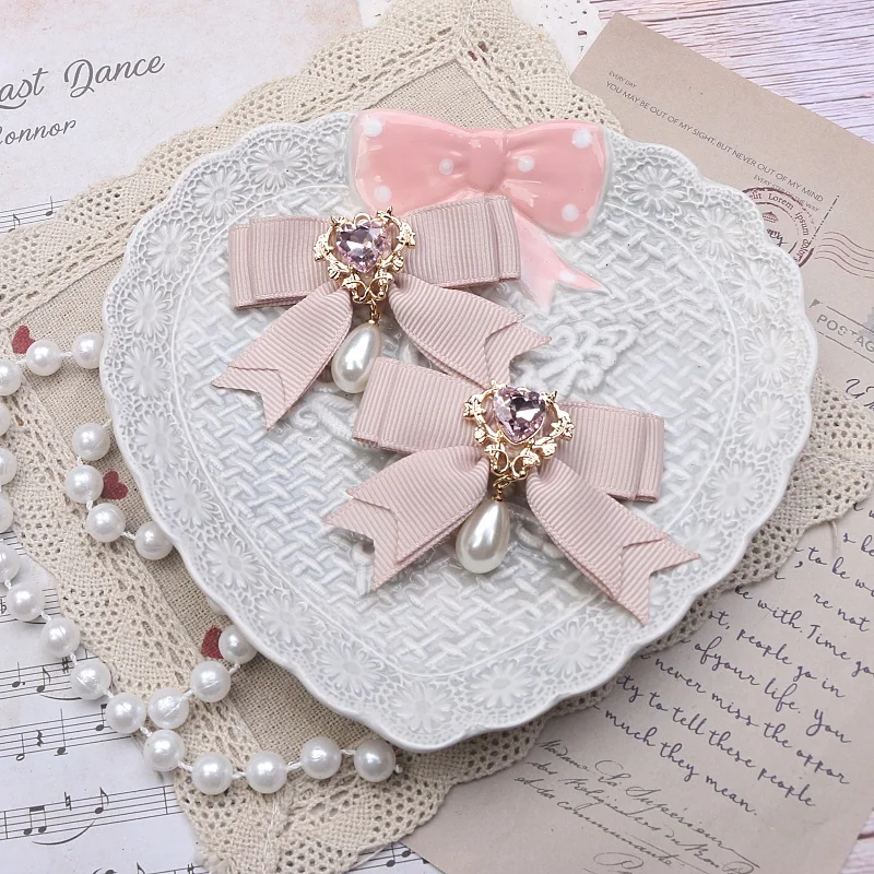 2 шт., женские аксессуары для волос, женские заколки для волос в стиле барокко Y2K, бант в стиле Лолиты для девочек, шикарный жемчужный кулон, декор, женские заколки для волос