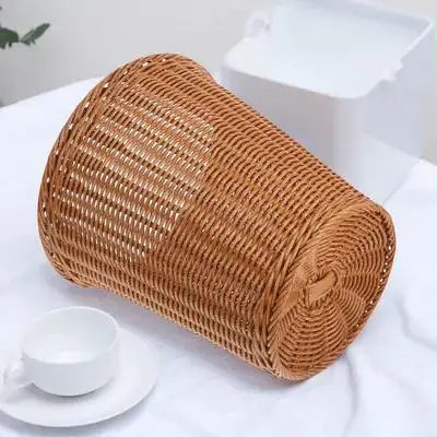 

1Pcs Fake Rattan Trash Can Compact Lightweight Household Wastebasket Plastic Woven Storage Bin for Office Living