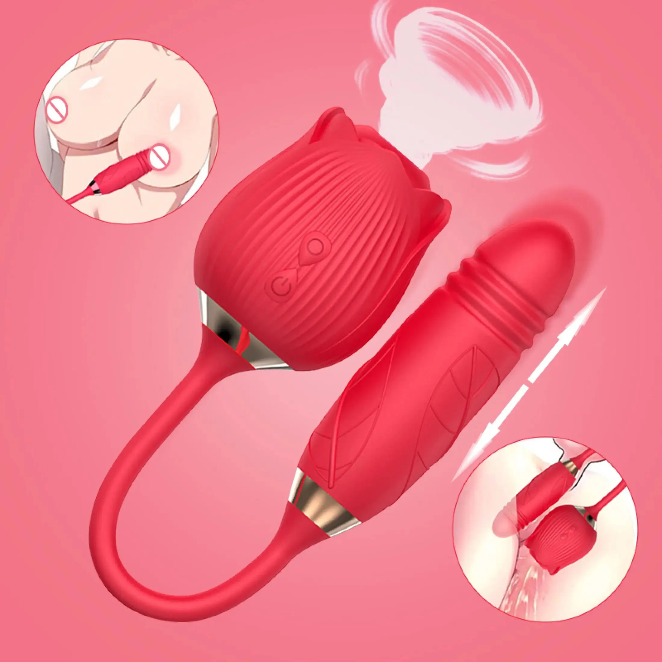 Rose suction vibrator female fake penis sex toy thrust vibrating clitoral suction nipple clitoral stimulation orgasm female adul