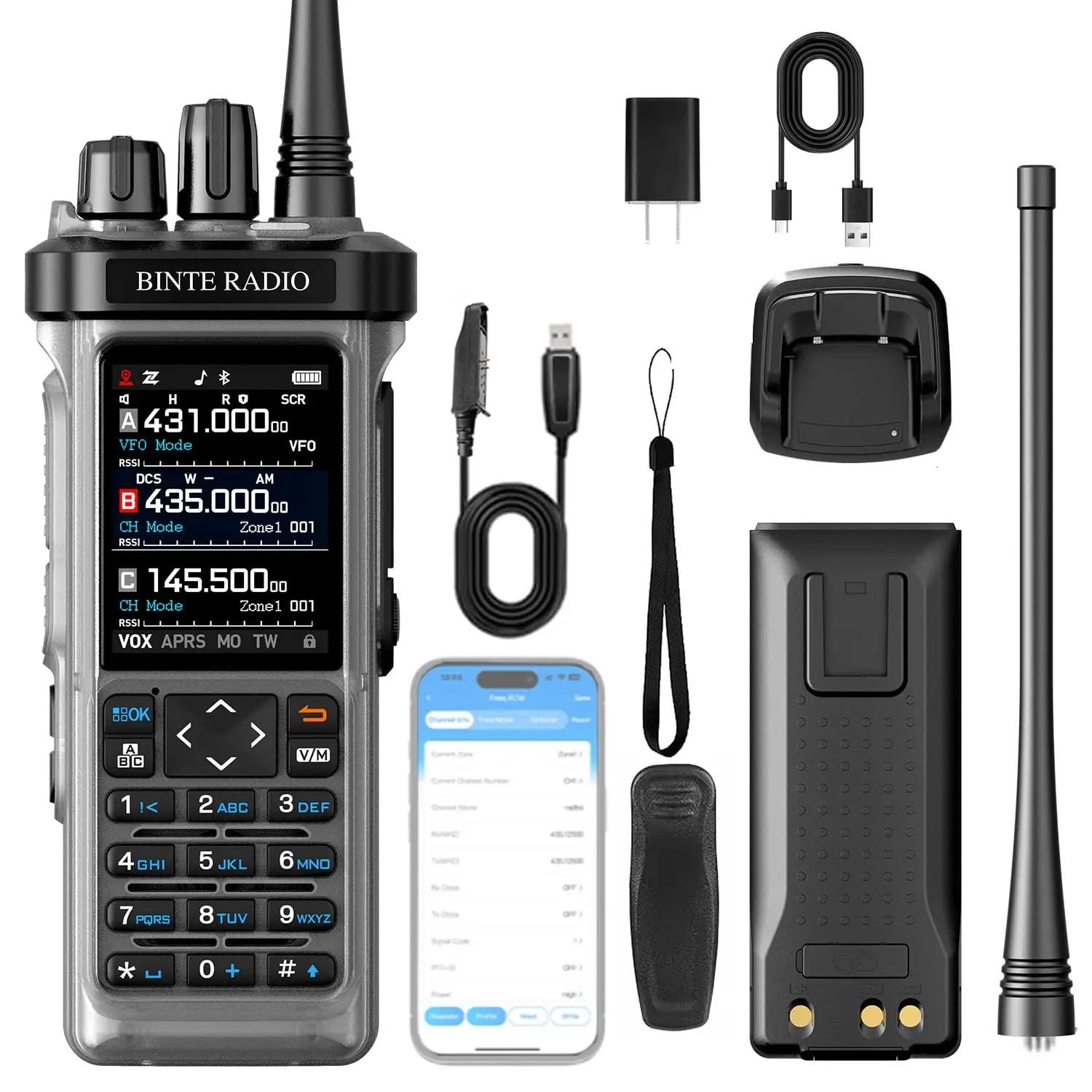 Radio de Mano para Radioaficionados 9000 con GPS APRS, Programación por Aplicación Bluetooth, Radio Bidireccional Multibanda de Largo Alcance, Analizador de Espectro, Recargable por USB-C, RX AM/FM/SW, Walkie Talkie para Adultos