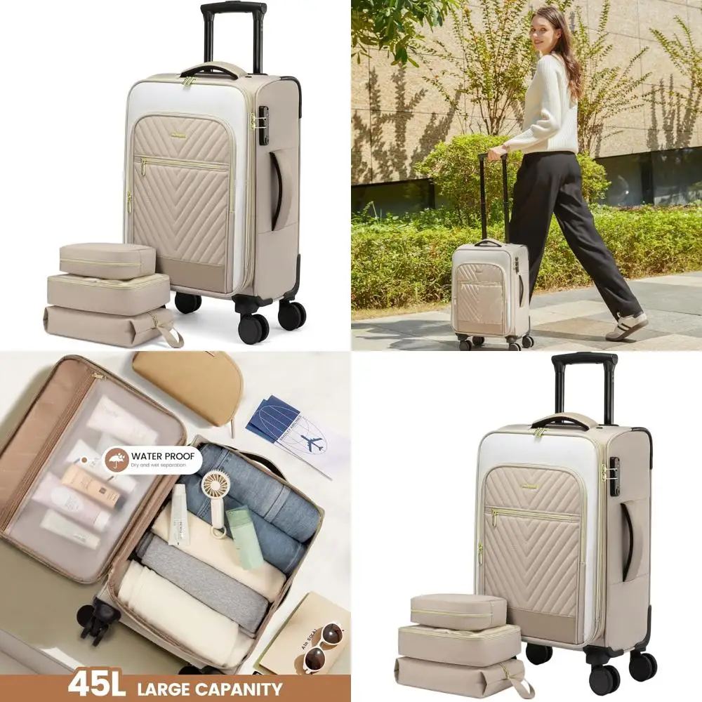 

20 Inch Women's Airline Approved Softside Carry-On Suitcase with Wheels, TSA Lock, and Lightweight Design