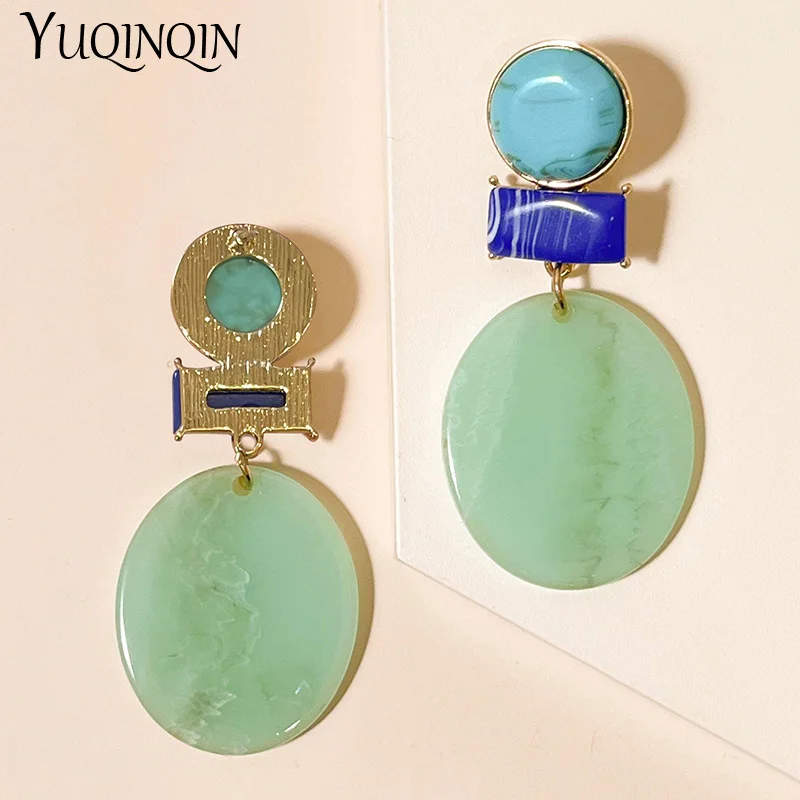 Trendy New Korean Big Drop Earrings For Women Fashion Jewelry Resin Geometric Long Earings Round Dangle Vintage Brincos Gift