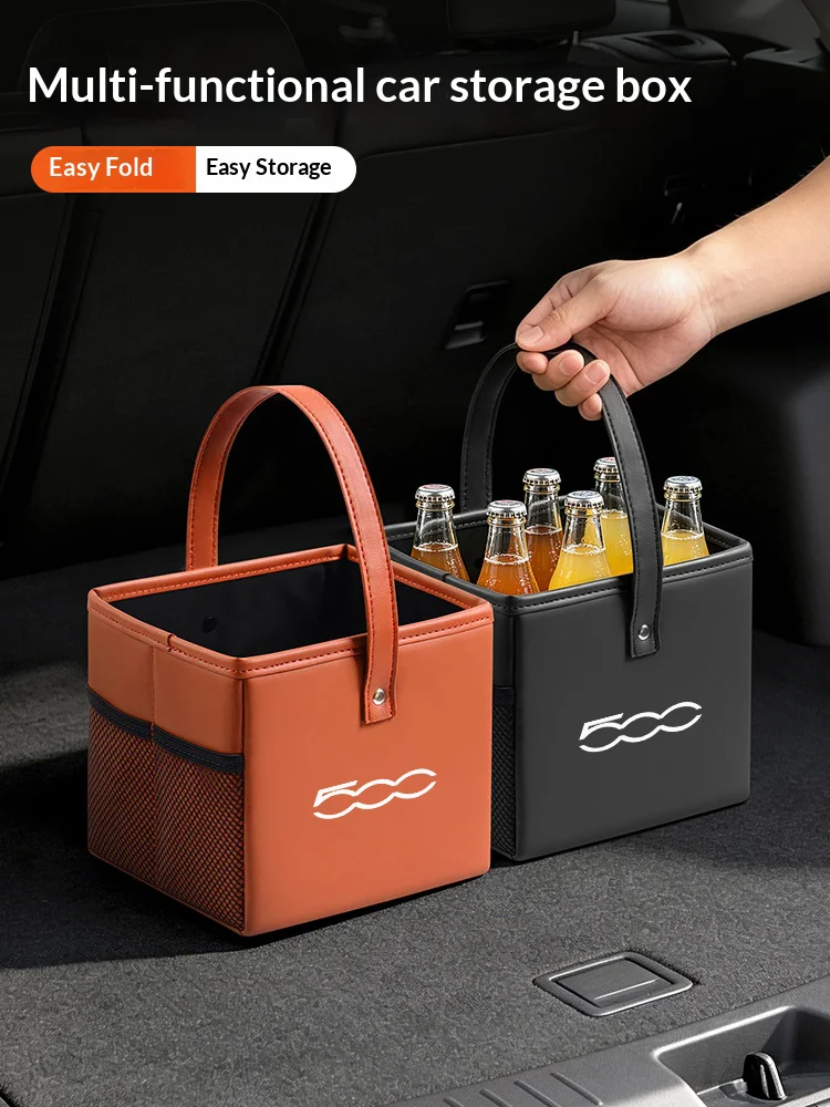 Car Accessories Under 500 - ถุงเก็บขยะในรถยนต์แบบพับได้ ทำจากหนัง สำหรับ FIAT 500 E