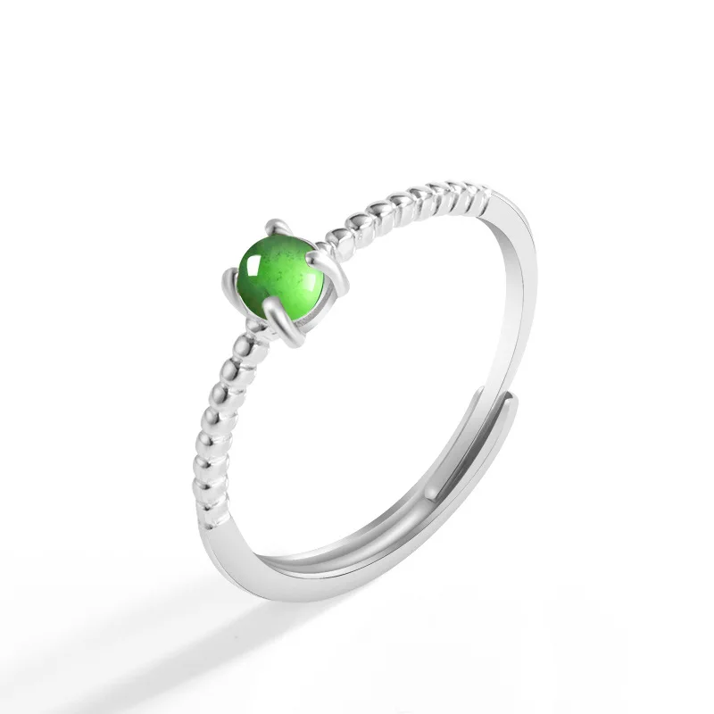 

S925 Silver Inlaid Natural A-grade Jade Yang Green Egg Shaped Ring Ice Seed Jadeite Fashionable Simple Women's Jewelry Drop Ship