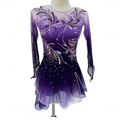 Figure Skating Dress Women's Purple Thumbhole Halo Dyeing High Elasticity Professional Competition Skating Thermal Crystal