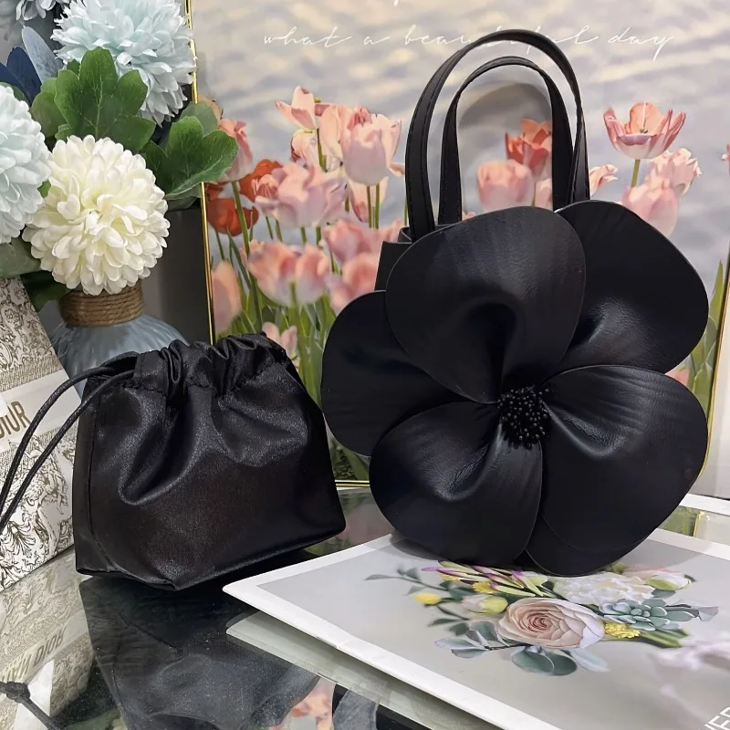 

Petal Flower PU Leather Handbag Luxury Top-Handle Small Bag for Women Party Wedding Banquet Bucket Composite Bag