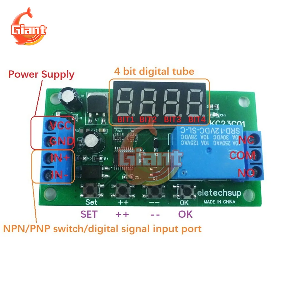 Delay Relay Board 1-Channel Multi-function Pulse Counter Switch Adjustable Timer Delay On/Off Relay Module DC 5V 12V 24V