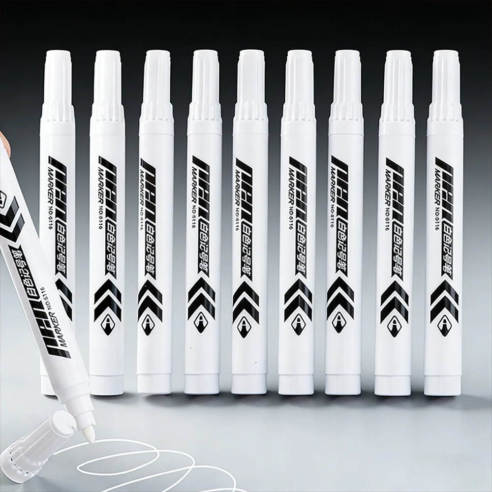 12pcs White Markers - High-Quality Smudge-Proof Oil-Based Ink, Medium Tip for Multi-Surface Writing on Plastic, Glass, Metal
