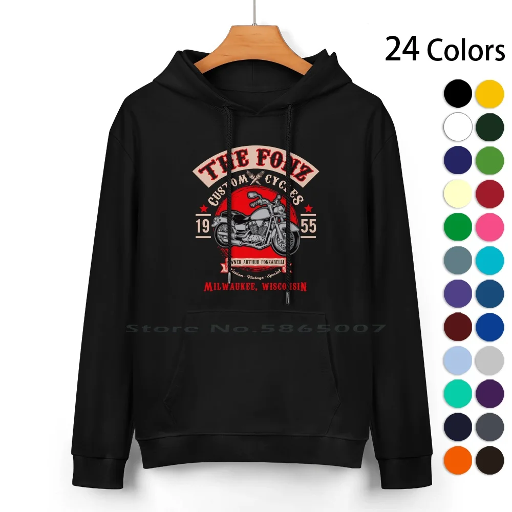 The Fonz Custom Cycles Pure Cotton Hoodie Sweater 24 Colors Fonzie Arthur Fonzarelli Happy Days Henry Winkler Ayy Motorcycle