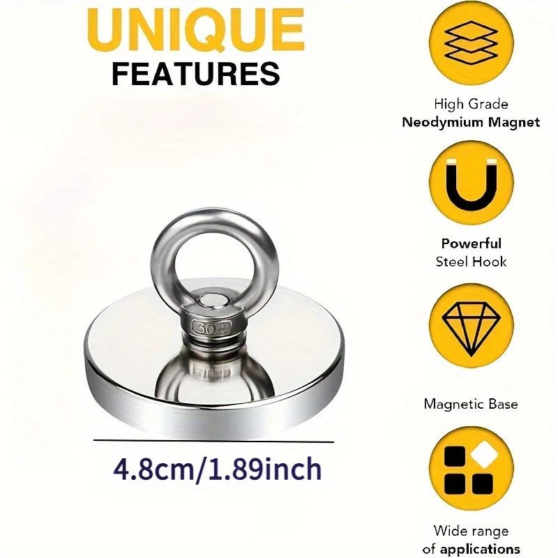 48mm Heavy-Duty Magnetic Fishing Kit, High-Strength Neodymium Rare Earth Magnets - Suitable for River Metal Fishing and Trolling