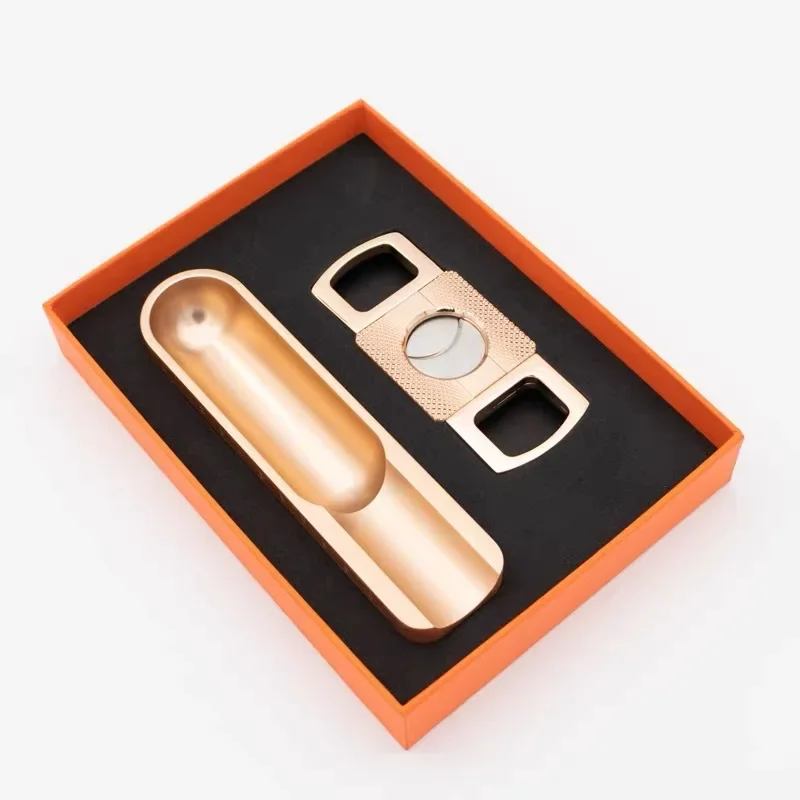 HYS Metal Aluminum Cigar Ashtray + Cigar Scissors Set High-end Gift Box Cigar Accessories Gift Box
