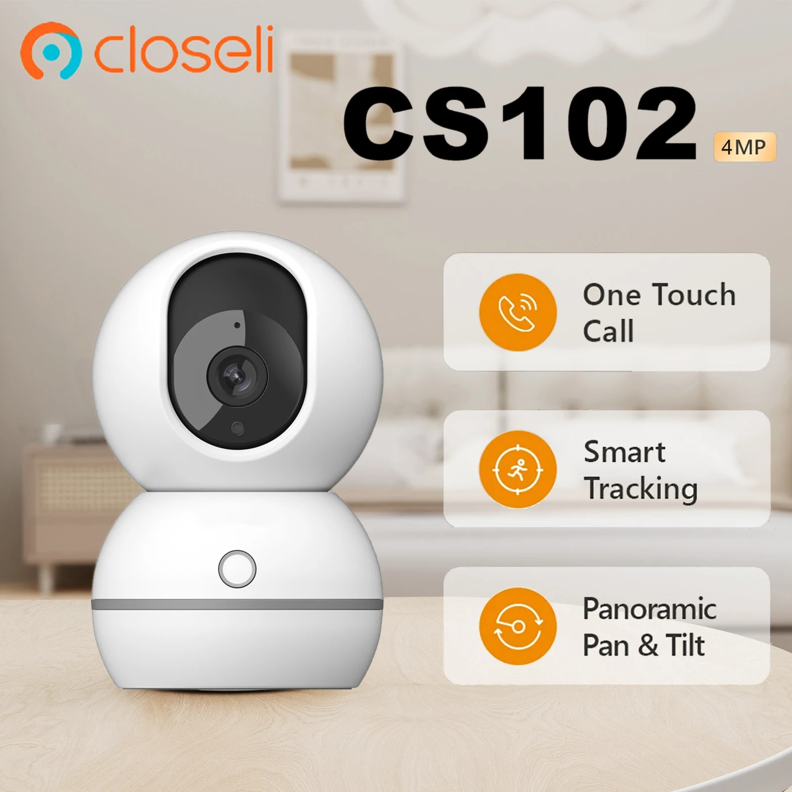 Closeli CS102 4-мегапиксельная беспроводная камера безопасности, умная Wi-Fi IP-камера с обнаружением движения, радионяня, двусторонний разговор, внутреннее ночное видение