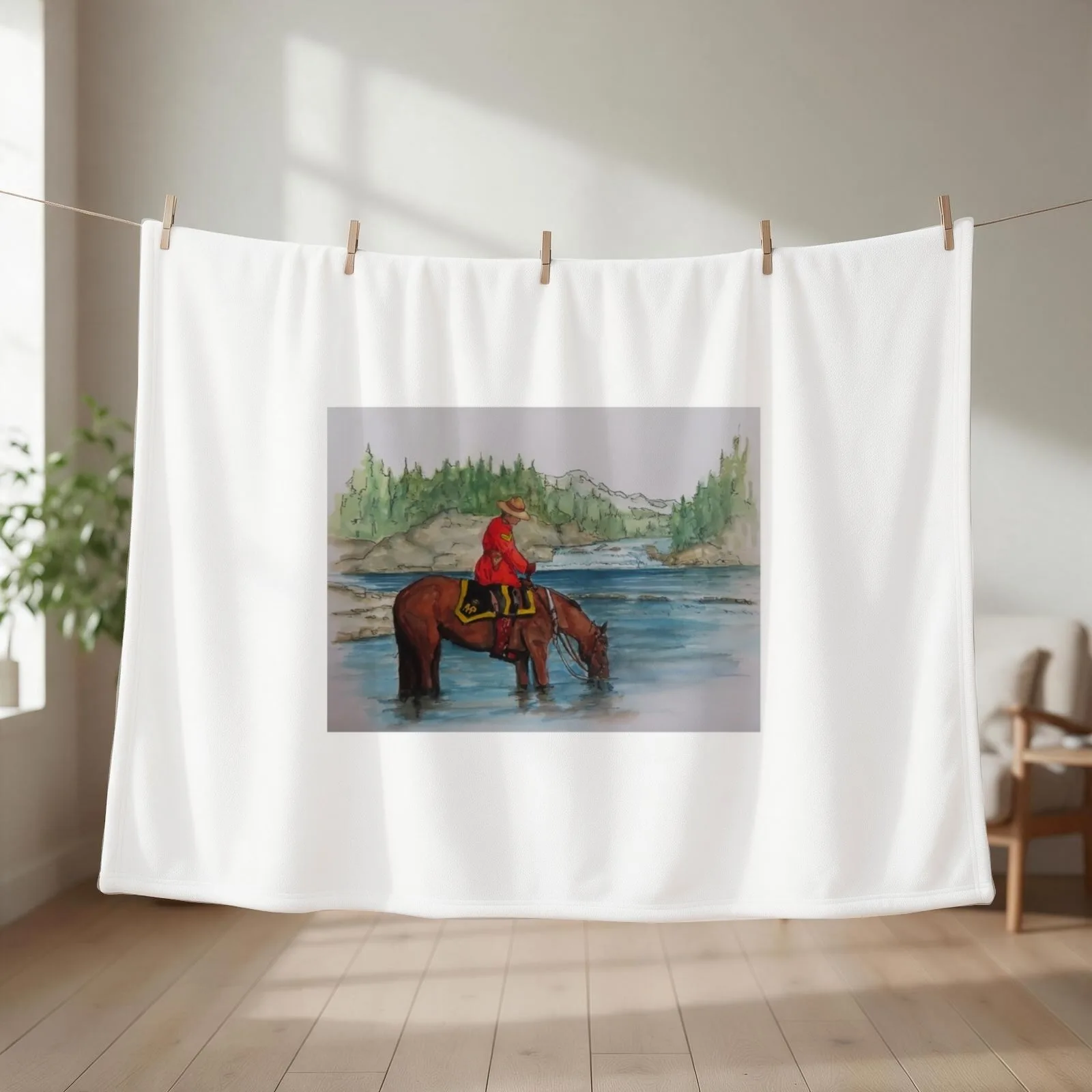 RCMP. in Red Serge on Horseback Throw Blanket couch cozy soft plush fuzzy picnic outdoor blanket
