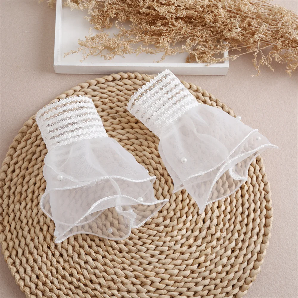 أكمام قابلة للفصل، إكسسوارات أكمام زفاف خفيفة الوزن، أصفاد شبكية من الدانتيل، أصفاد أنيقة من اللؤلؤ الصناعي لزي الزفاف #1