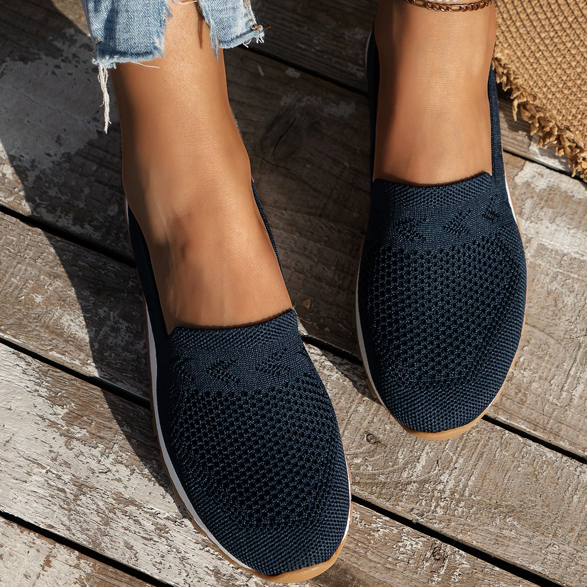 

Women's Breathable Flying Woven Sneakers, Casual Slip On Outdoor Shoes, Lightweight Low Top Shoes