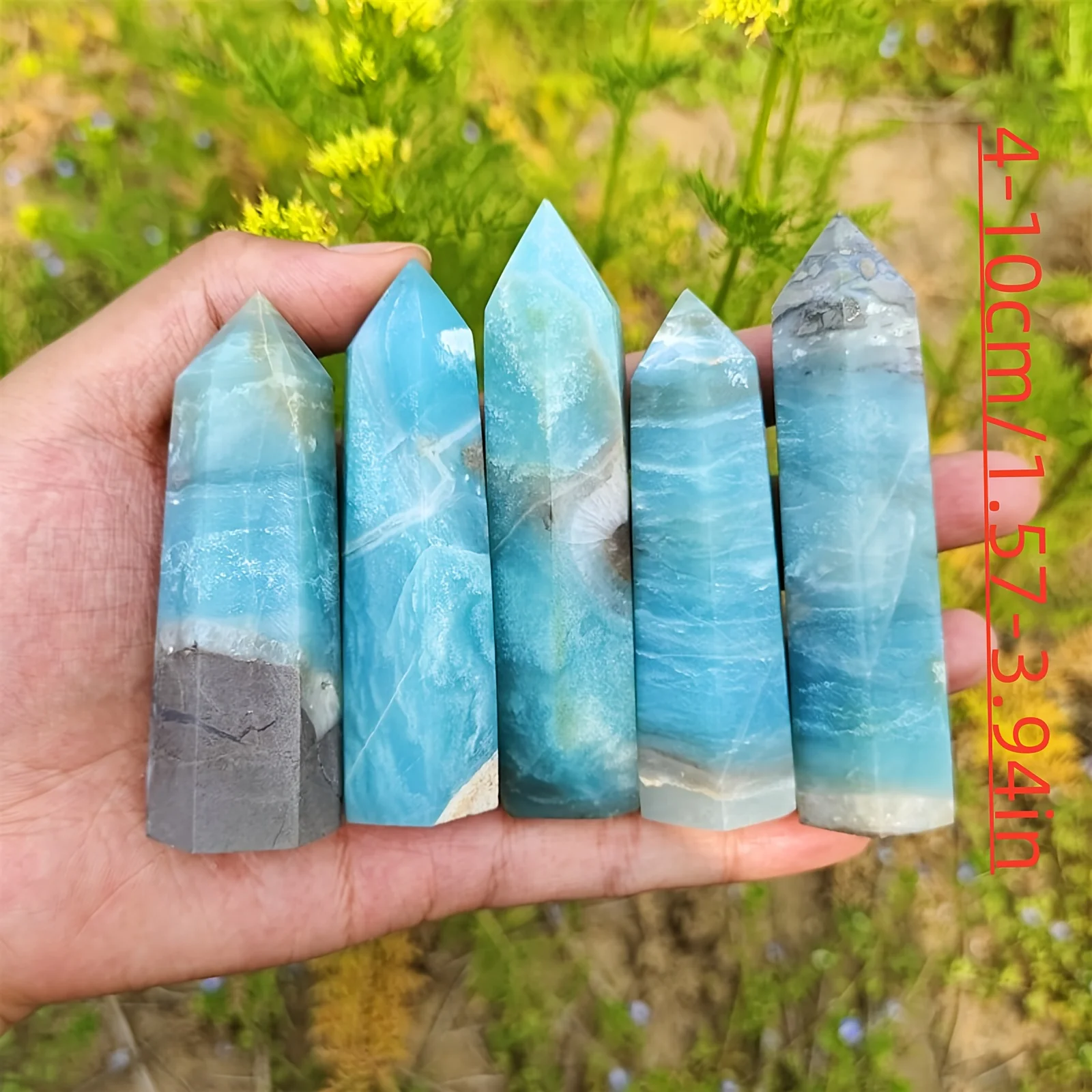 CrystalHola Natural Blue Caribbean Amazonite Tower Hexagonal Point Prism Quartz Pillar Ornament Ideal for Home Office Decoration