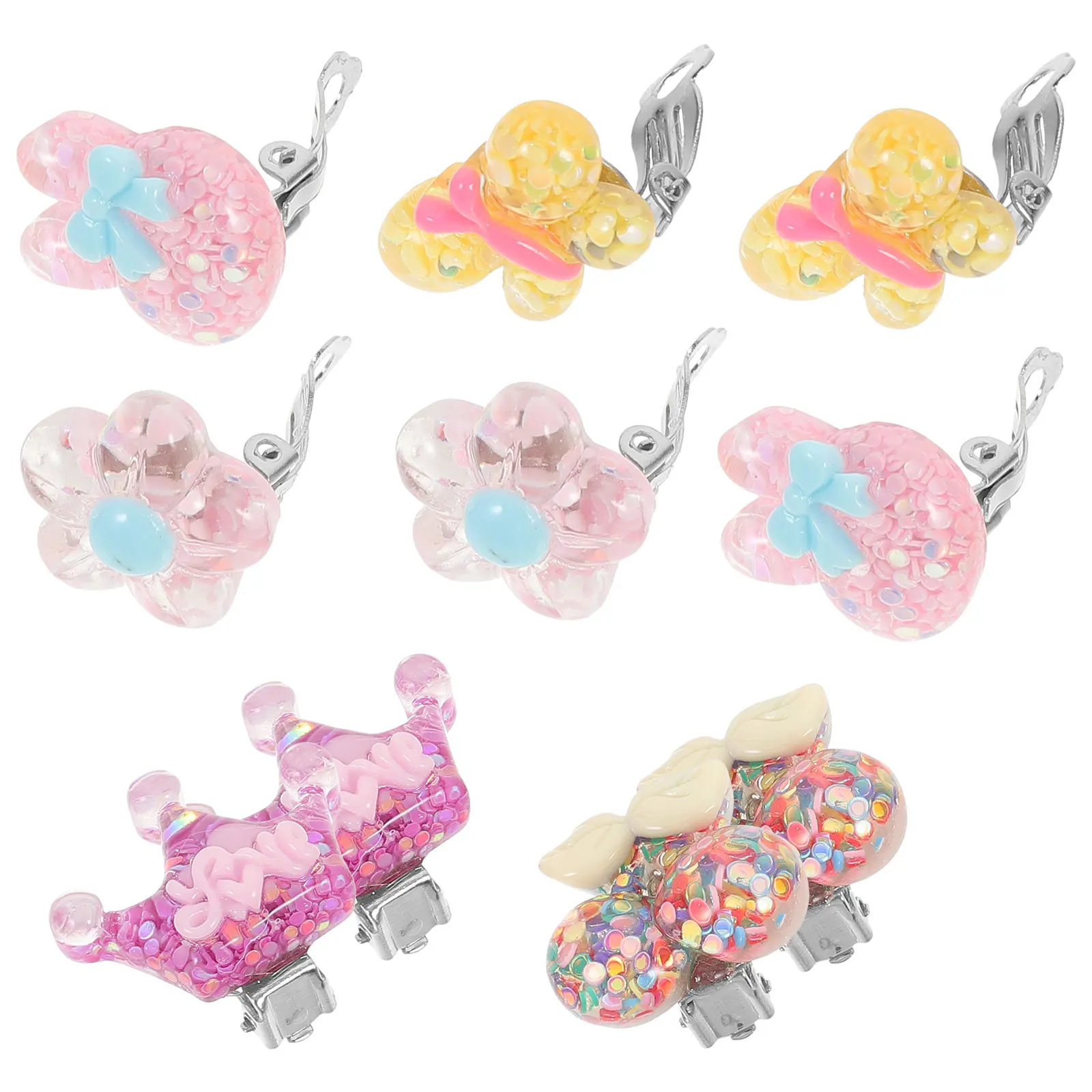 

10 Pieces Children Earrings Jewelry Girl Clip On Ornaments Festive Decor Kids Earring Lovely Gifts For Party Birthday