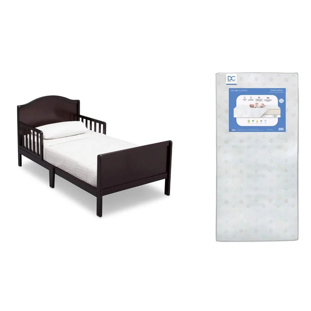 Children Beds-Dark Chocolate +  Children Twinkle Galaxy Dual Sided Recycled Fiber Core Toddler Mattress (Bundle)