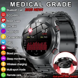 2025New Sapphire Glass Laser Treatment Three High Smart Watch Men ECG Heart Rate Uric Acid Blood Sugar Health Tracker SmartWatch