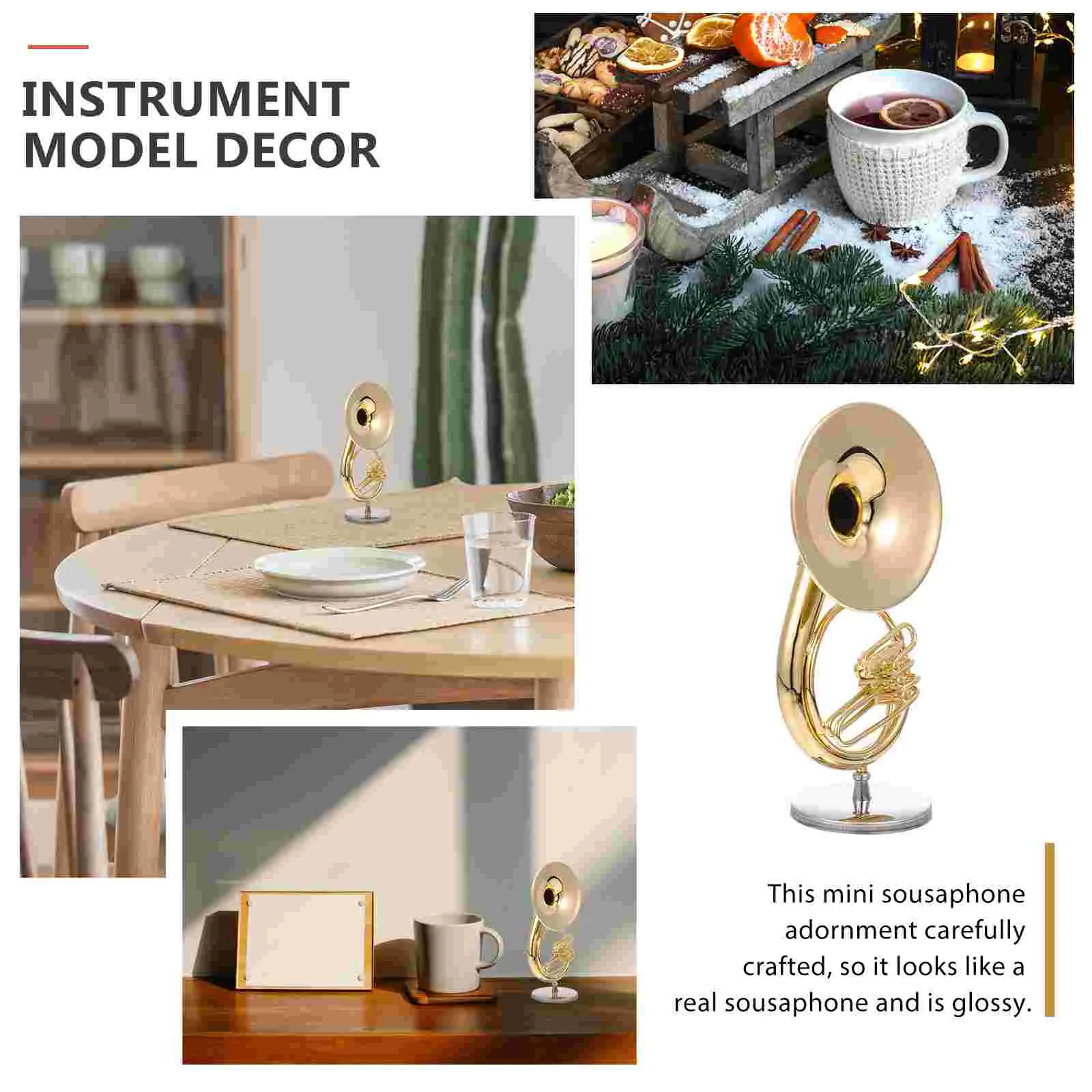 Musical Instrument Model Realistic Sousaphone Adorn Small Desktop Decorate 24k Gold Plated Copper