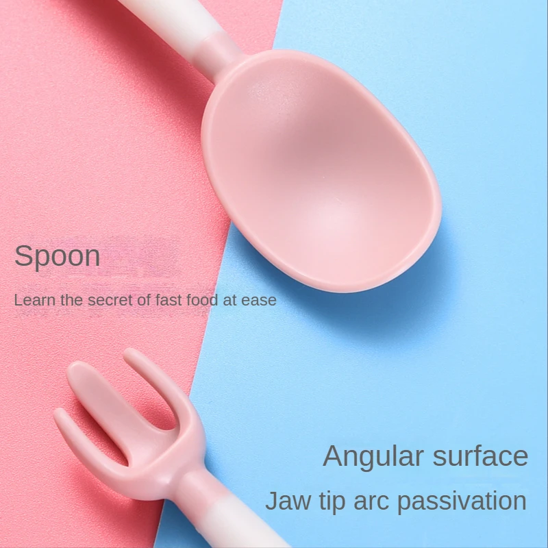 Baby Silicone Spoon Fork for Baby Utensils Set Auxiliary Food Toddler Learn To Eat Training Bendable Soft Fork Infant Tableware