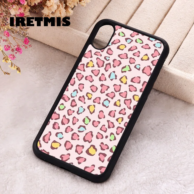 Iretmis Phone Cover Case For iPhone X XS Max XR 11 12 13 PRO MINI 14 15 16 Plus Rubber Silicone TPU Pinky leopard