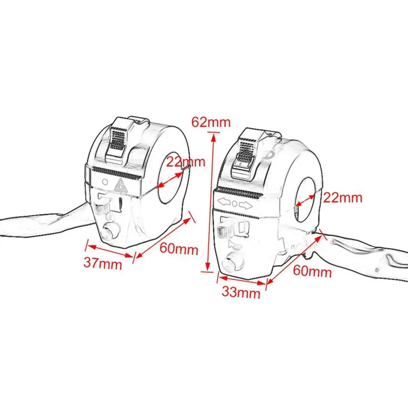 A22F-7/8 Inch 22Mm Motorcycle ATV Handlebar Left Right Side Control Switch High/Low Light Turn Signal Horn Switch Parts