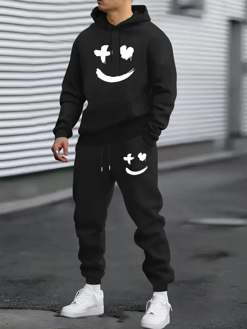 

The 2025 Spring and Autumn new men's hoodie set is a casual and fashionable street men's wear with smiling face prints