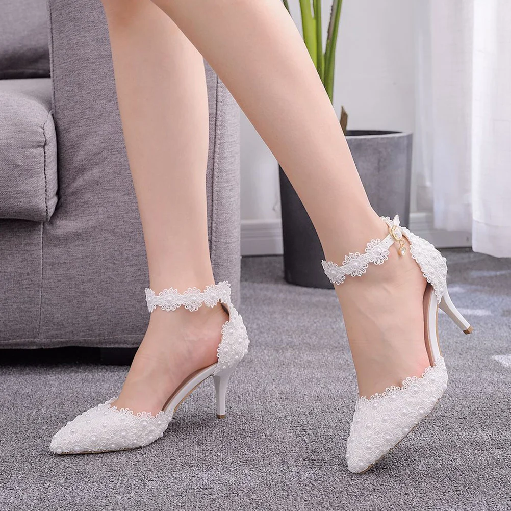 Pointed Toe Bridal Shoes Ankle Strap Sandals Wedding Stilettos High- Pointy Woman Party