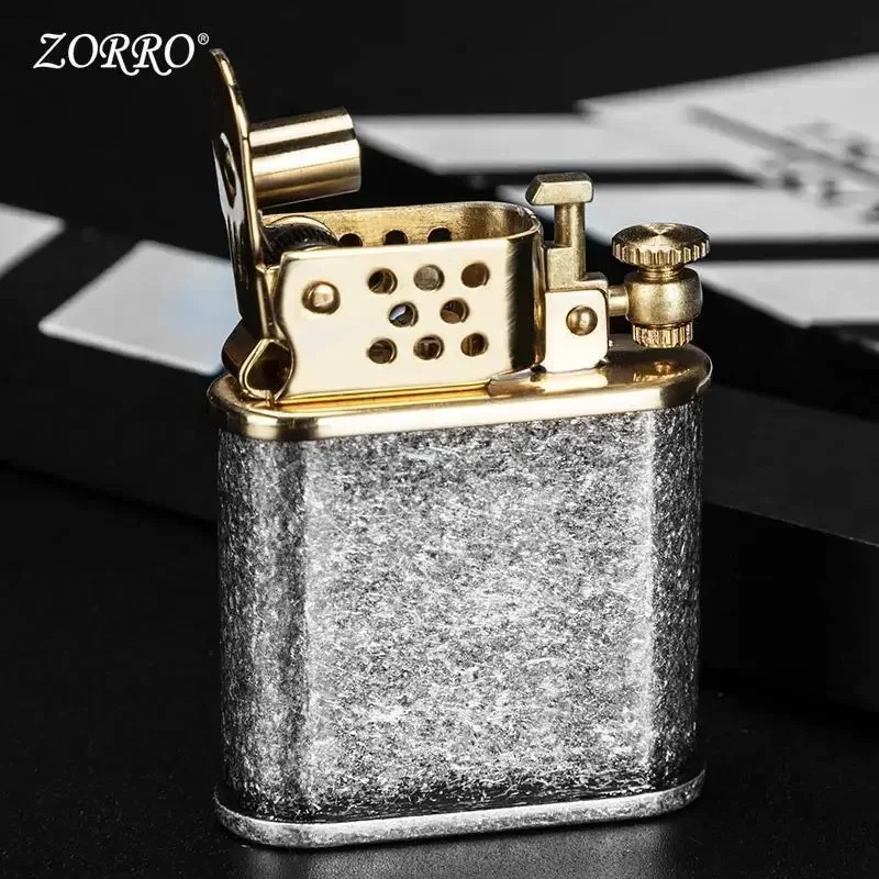 Zorro Brass Liner Kerosene Lighter Bouncing Automatic Ignition Pure Copper Grinding Wheel Lighter Men\'s Collection Smoking Gift