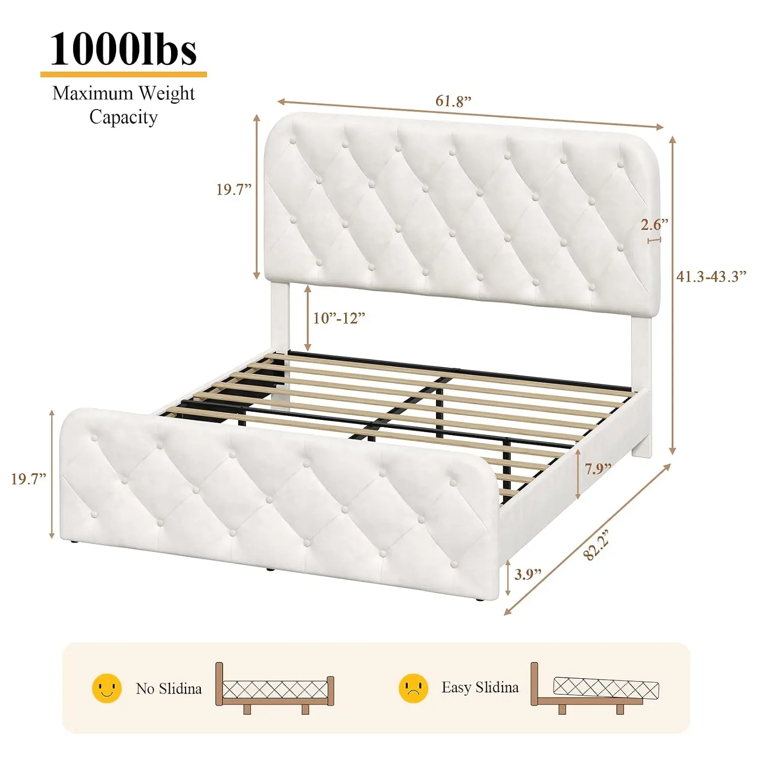 Queen Upholstered Platform Bed with Tufted Adjustable Headboard & Footboard, No Box Spring, Easy Assembly, Customized