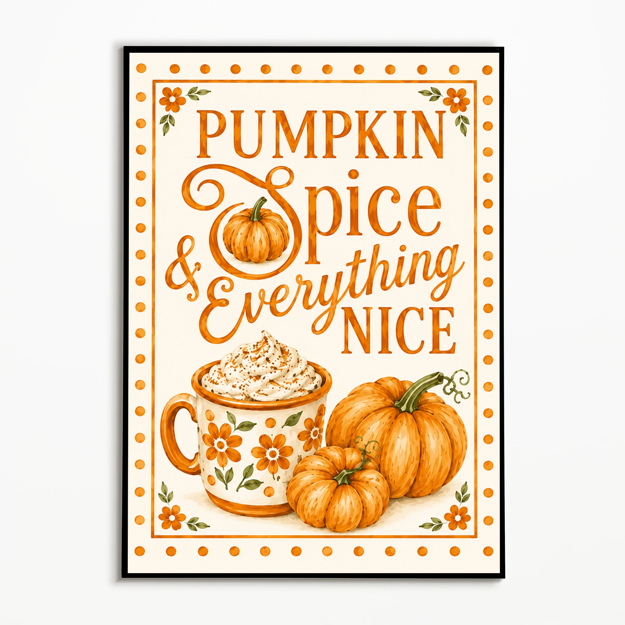 1PC  Autumn Pumpkin Spice Latte Coffee Poster  Nordic Thanksgiving Harvest Wall Art  Kitchen Decor  Frameless Canvas Printing