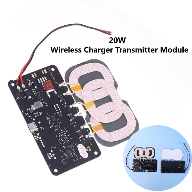 

0-8mm 20W Wireless Charger Transmitter Module Multi-Purpose Home Car Wireless Charging Type-C Interface 3-Coil DC9-32V