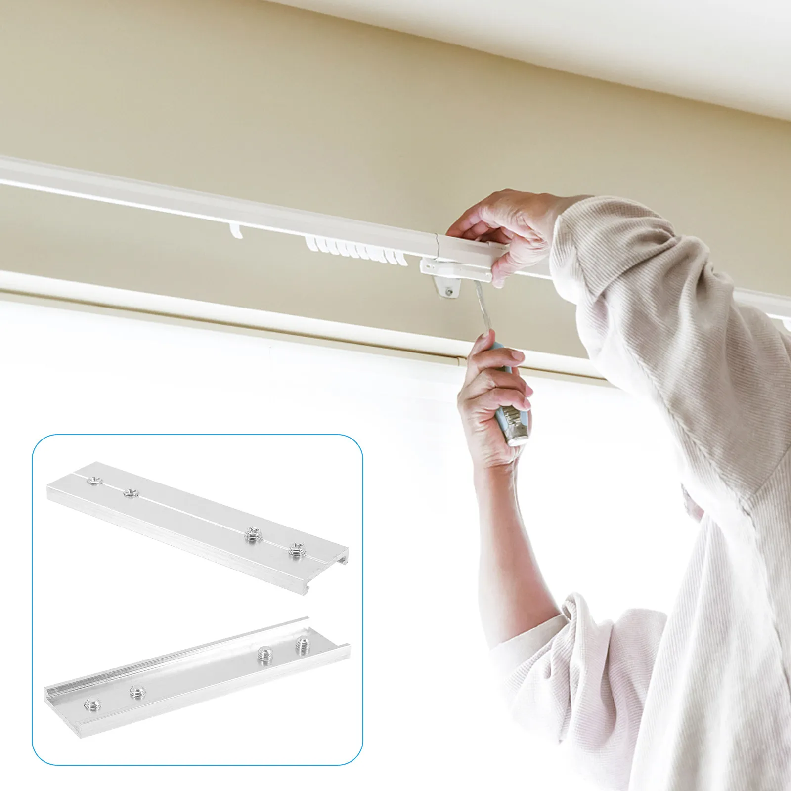 2pcs Aluminum Alloy Window Curtain Connector for Ceiling Track Joint Extension Replacement