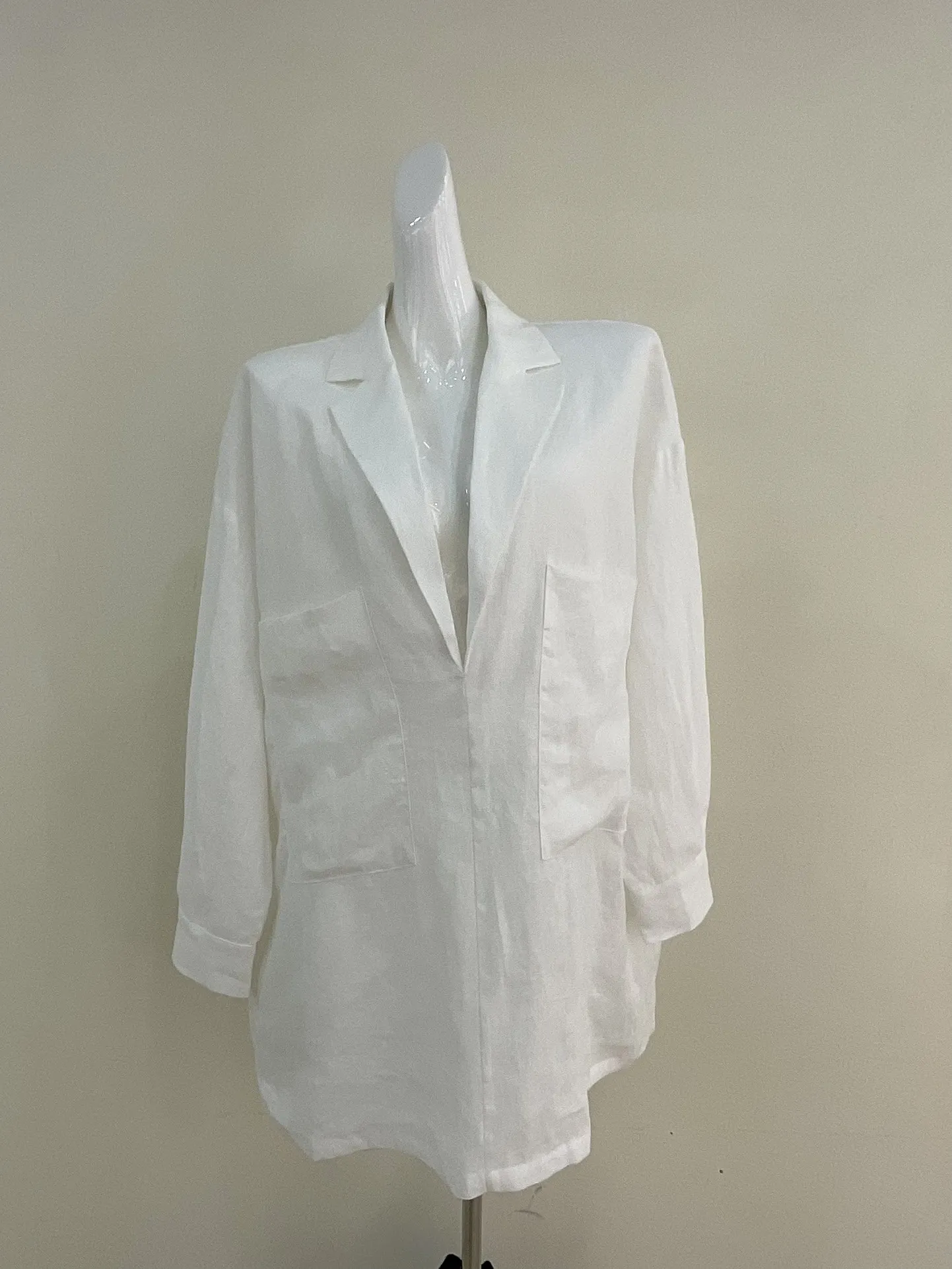 Frauen faulen Stil gekerbt voller Ärmel 100% Leinen Mini kleid