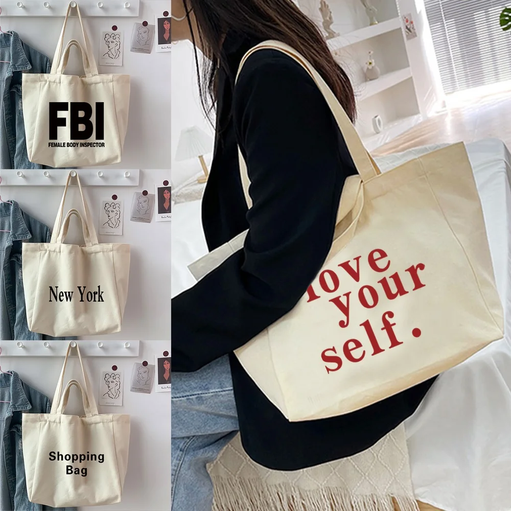 Women Shopper Handbag Text Walls Printed Bag Harajuku Ladies Shopping Bag Canvas Shopper Bag Girl Tote Bag Shoulder Lady Bag