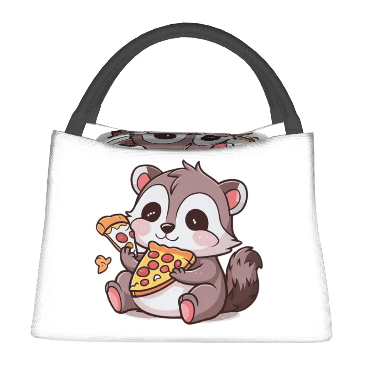 Funny Raccoon Eating Pizza Sticker Lunch Bags Bento Box Lunch Tote Picnic Bags Cooler Thermal Bag for Woman Children School